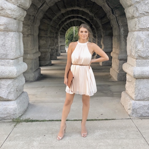 Cream perma-pleated halter neck dress - Picture 2 of 7